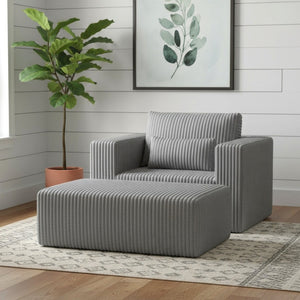 English Elm Oversized Corduroy Floor Lounge Chair with Modular Ottoman All Foam Deep Seat Grey W3326S00029