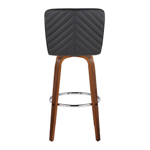 English Elm 30" Swivel Barstools Set of 2 Chevron Tufted Faux Leather Walnut Legs Chrome Footrest B202S00605