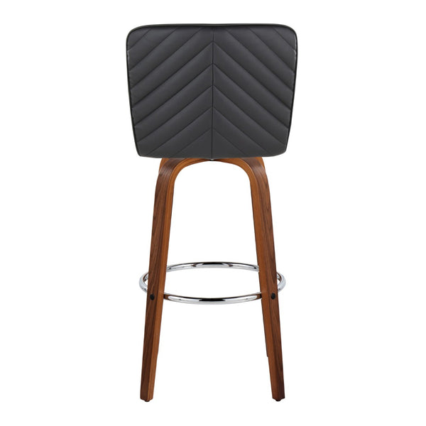 English Elm 30" Swivel Barstools Set of 2 Chevron Tufted Faux Leather Walnut Legs Chrome Footrest B202S00605