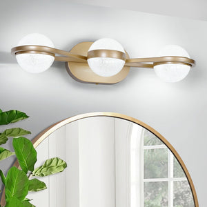 English Elm Bathroom Vanity Light, Elegant 3-Bulb Led Fixture With Crystal Sand Shades In Champagne Gold Finish W2312P374866