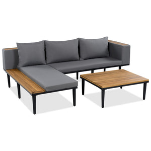 English Elm <old Sku Acacia Wood Outdoor Sectional Sofa with Chaise Coffee and Side Table Included Gray N704F201251E