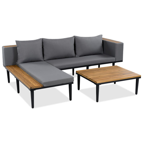 English Elm <old Sku Acacia Wood Outdoor Sectional Sofa with Chaise Coffee and Side Table Included Gray N704F201251E