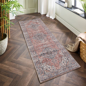 English Elm Majestic Persian Medallion Runner Rug Stain Resistant Polyester for Hallway Entryway B186P428881