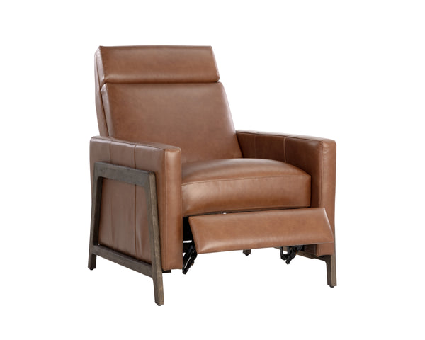 Sunpan Brandon Recliner - Luxurious Buffalo Leather Comfort with Stylish Wood Accents for Your Living Space Dark Brown, Shalimar Tobacco Leather