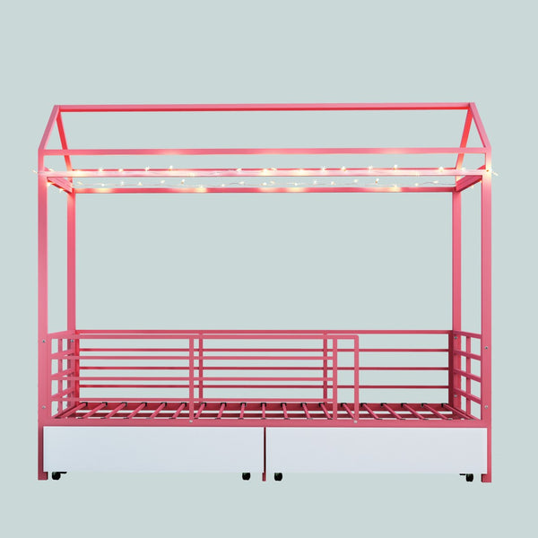 English Elm Metal Twin Over Bunk Bed with Full Guardrail Ladder and Convertible Iron Frame W3752S00017