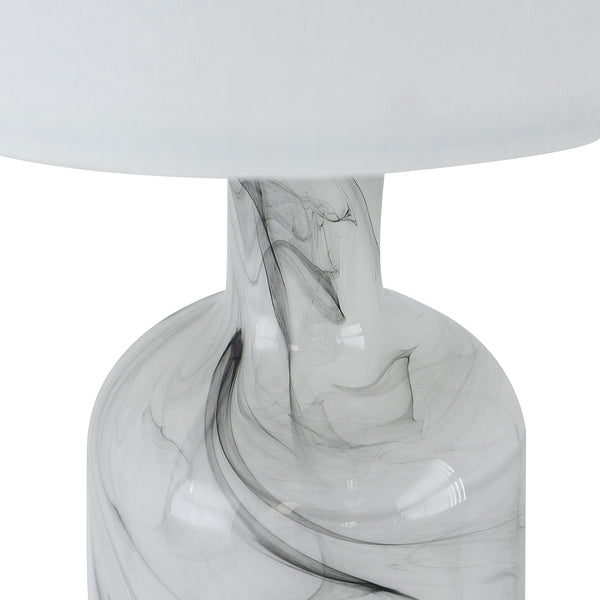 English Elm 14x14x28.5" Sarris Tall Glass Table Lamp - Gray & White Swirl Elegance with Linen Drum Shade, Modern Accent W2078P324067