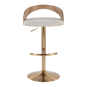 English Elm Adjustable Swivel Barstools Set of 3 Whitewashed Wood Oat Upholstered Gold Base B202S02187