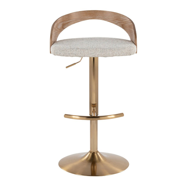 English Elm Adjustable Swivel Barstools Set of 3 Whitewashed Wood Oat Upholstered Gold Base B202S02187