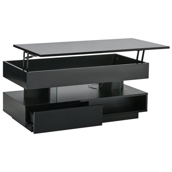 English Elm 39.3" Lift Top Coffee Table with Hidden Storage, 2 Drawers, Adjustable LED Ambience Lights and Durable Lift Mechanism Black W3871P368907