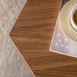 English Elm Hexagon Mdf End Table with Wood Grain Finish Fully Assembled for Small Living Spaces W3158P395506