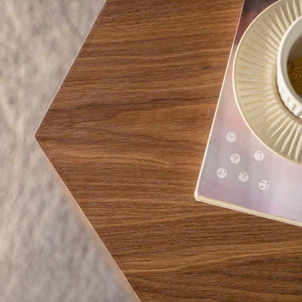English Elm Hexagon Mdf End Table with Wood Grain Finish Fully Assembled for Small Living Spaces W3158P395506