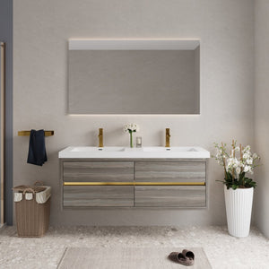 English Elm 60" Floating Bathroom Vanity Stone Resin Double Sink Soft Close Cabinet Spa Modern Grey Ash W1573P211188