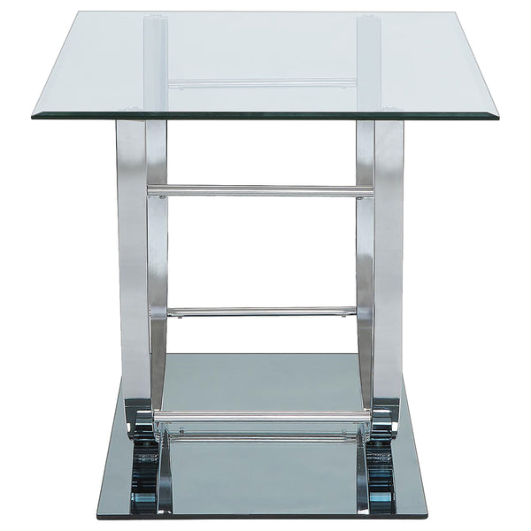 English Elm Amelia Chrome U-Shaped Glass Top End Table — Reflective Metal Frame, Spacious Modern Square Desk Surface B062P328652