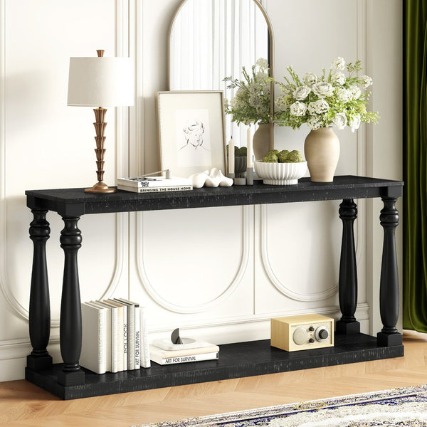 English Elm U_Style Vintage Wood Grain Console Table - Stylish Space-Saving Entryway Design With Lower Shelf N711P256976B-GIGA