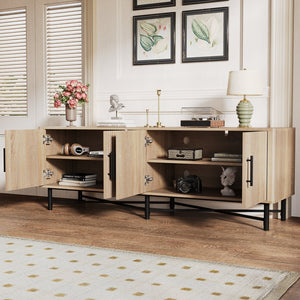 English Elm Christopher Knight Home® - Functional TV Cabinet with 4 Doors and Adjustable Shelves, Cable Management, Sturdy 66" Media Console Natural N779P296236N