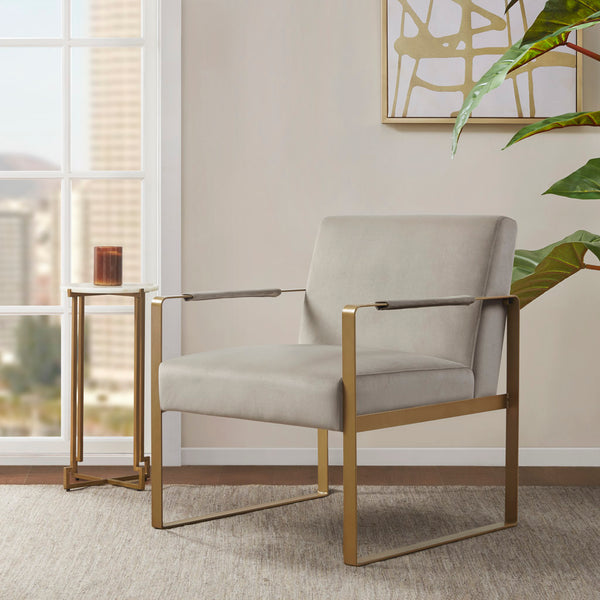 JLA Home Martha Stewart - Accent Martha Stewart Perry Street Accent Chair with Plush Upholstery & Antique Gold Metal Legs, Versatile Modern Statement Piece MT100-0177
