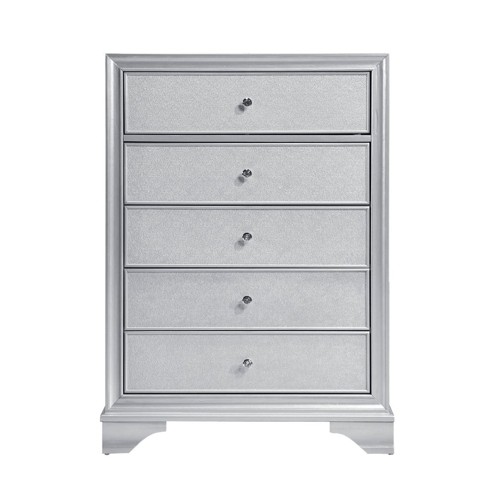 English Elm Silver Metallic Glam Tall Chest with Six Drawers Embossed Fronts Bedroom Storage B011P474230