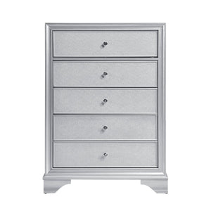 English Elm Silver Metallic Glam Tall Chest with Six Drawers Embossed Fronts Bedroom Storage B011P474230
