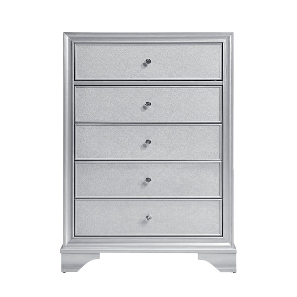 English Elm Silver Metallic Glam Tall Chest with Six Drawers Embossed Fronts Bedroom Storage B011P474230