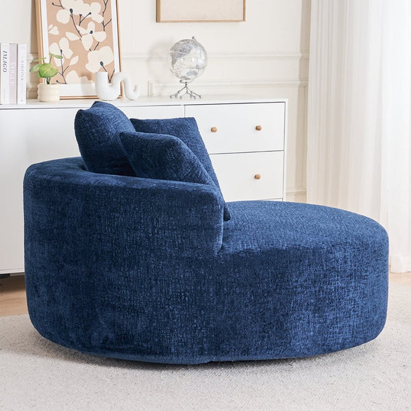 English Elm Round Swivel Barrel Chair Plush Chenille Upholstery Cozy Accent Seat for Any Room Blue W2915P338906