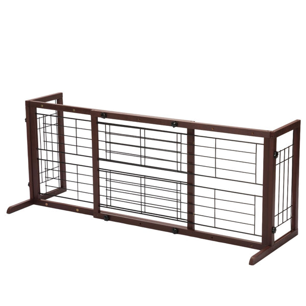 English Elm 38"-71" Freestanding Pinewood Pet Gate with Wire Mesh Panels for Doorways W2181P357586