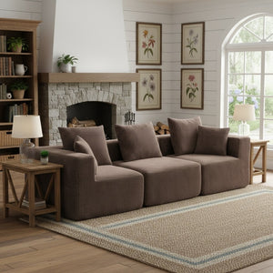 English Elm Modular Low Profile Sectional Sofa Plush Chenille Upholstery for Cozy Living Rooms Brown W3326S00030