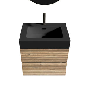 English Elm 24' Mid-Century Wall-Mounted Vanity with Engineered Quartz Basin, Hidden Handle, Extra Storage, Soft-Close Drawers Oak W1865S00164