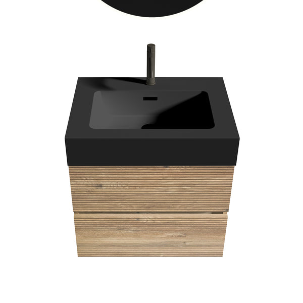 English Elm 24' Mid-Century Wall-Mounted Vanity with Engineered Quartz Basin, Hidden Handle, Extra Storage, Soft-Close Drawers Oak W1865S00164