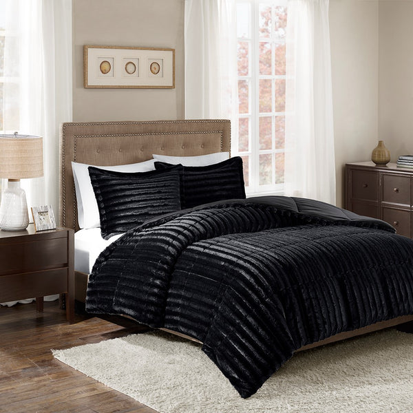 English Elm Full/Queen Duke Faux Fur Comforter Set — OEKO-TEX Certified Plush Luxury Comforter with Two Shams Black 18.9 L x 13.39 W x 13.39 H B03596912