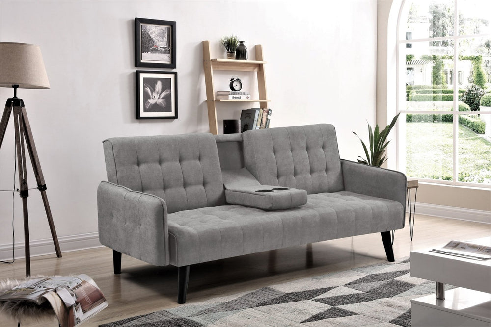 English Elm 72" Convertible Linen Sofa Sleeper with Drop Down Table and Cup Holder for Studio Rooms Gray B2735P417519