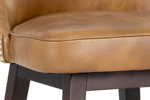 Sunpan Neville Swivel Counter Stool - Vintage Tobacco Faux Leather with Silver Nailheads & Espresso Legs