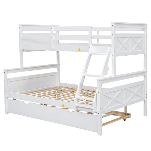 English Elm Twin Pine-over-Full Bunk Bed with Attached Ladder, Trundle & Full-Length Guardrail for Space-Saving Rooms White SM000208AAK-1