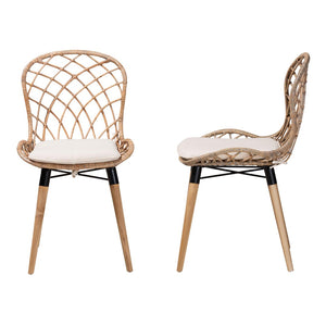 English Elm Modern Bohemian Rattan Woven Metal Dining Chairs Set of Two for Eclectic Spaces B2750P420372