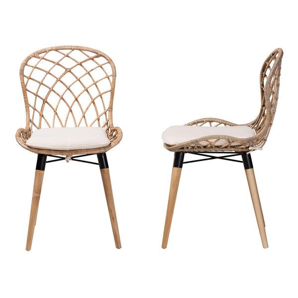 English Elm Modern Bohemian Rattan Woven Metal Dining Chairs Set of Two for Eclectic Spaces B2750P420372
