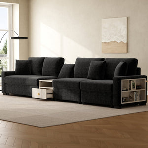 English Elm Modern Chenille Modular Sofa with Console Storage Armrest for Spacious Living Rooms Black N763S000065B