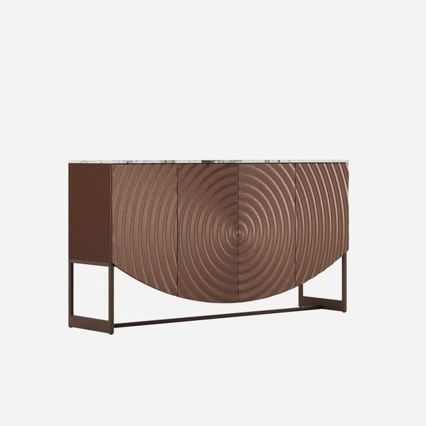 English Elm Unique Wave Relief Sideboard Buffet with Marble Top Four Door Living Dining Storage W2263P375694