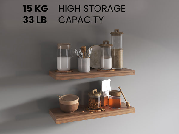 English Elm Ecco Floating Shelves Set of 2 31.5" — Sleek Matte Finish, Hidden Brackets, Sturdy Display Solution Light Brown 32 L x 11 W x 4 H B200P350338