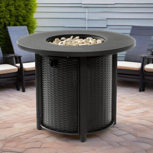 English Elm 32" 32inch Propane Fire Pit Table 50,000 BTU Steel Outdoor Patio Wicker Look with Rocks Lid Included W853P193941