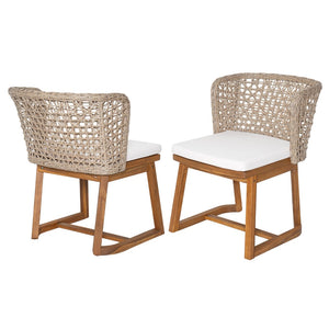 English Elm Outdoor Acacia Wood Dining Set Seats Six with Wicker Chairs and Teak Finish Patio Table N773OD00137B
