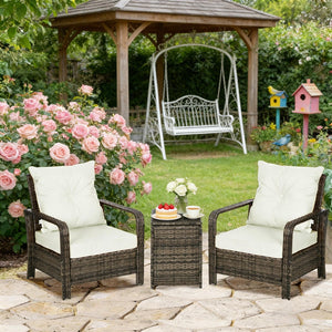 English Elm Wicker 3 Piece Outdoor Bistro Set with Pe Rattan Lounge Chairs and Storage Table T3971P444365