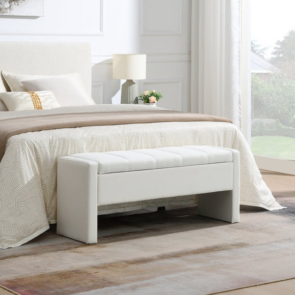 English Elm Modern Linen Upholstered Storage Bench Tufted Seat Organizer for Bedroom Entryway Beige W2671P429582