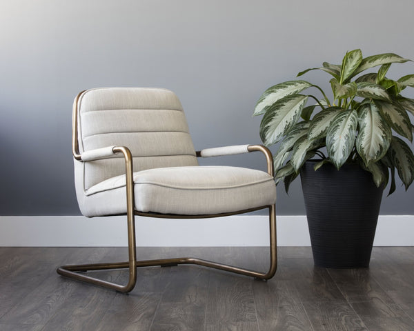 Sunpan LINCOLN Lounge Chair - Retro Beige Linen with Exposed Steel Frame for Stylish Comfort & Durability 102584