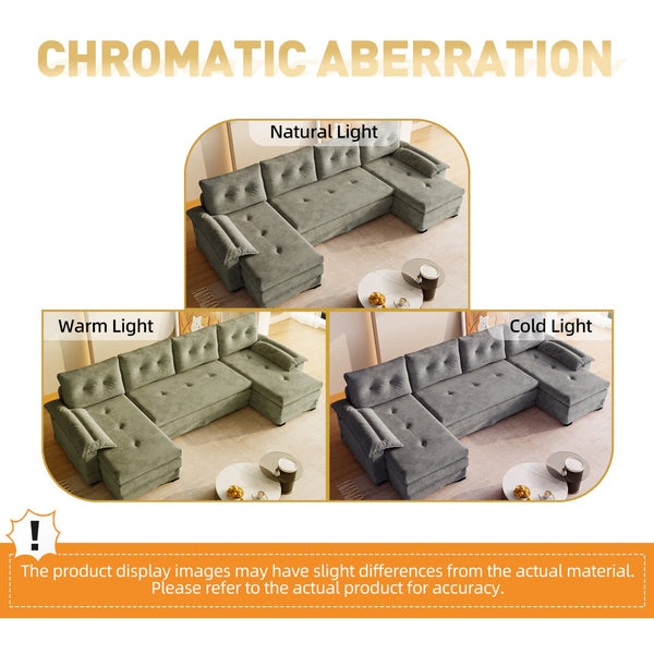 English Elm 109.5" Oversized U-shaped Sectional Sleeper Chenille Modular Sofa with Usb Ports Light Grey W1885S00439