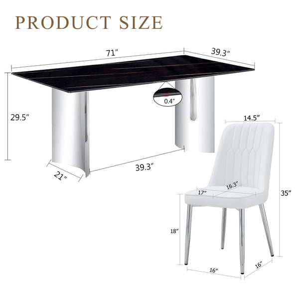 English Elm Table And Chair Set - Modern Minimalist Dining Ensemble With Imitation Marble Top & Pu Cushions W1151S04188-GIGA