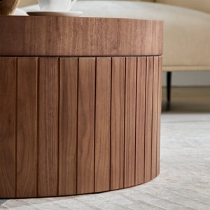 English Elm Round Wood Grain Coffee Table with Rotating Top and Hidden Storage for Modern Living Walnut W2085P399013