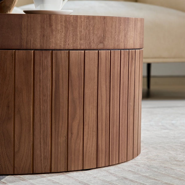 English Elm Round Wood Grain Coffee Table with Rotating Top and Hidden Storage for Modern Living Walnut W2085P399013