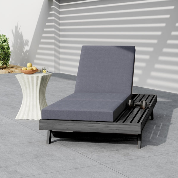 English Elm Lounge Chaise Outdoor Acacia Wood Slatted Frame with Water Resistant Cushion Resort Style Black,Dark Grey N770P442B26G