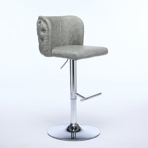 English Elm A&A Modern Swivel Barstools Set Of 2, Adjustable Height With Chrome Base, Ergonomic Gray Pu Leather W1143P193493