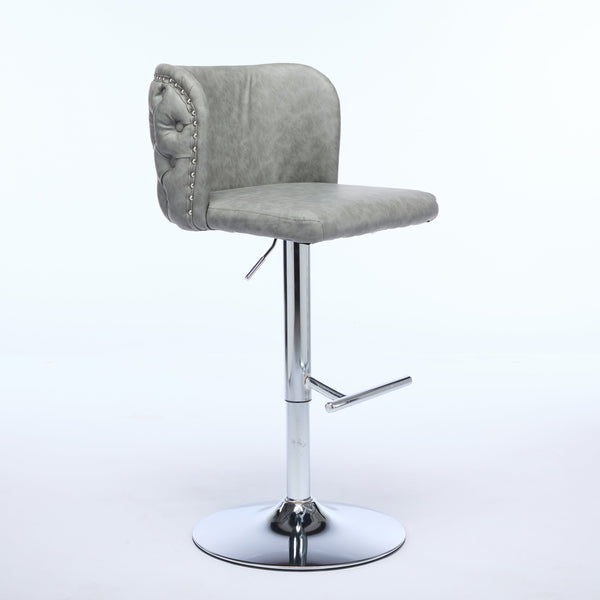 English Elm A&A Modern Swivel Barstools Set Of 2, Adjustable Height With Chrome Base, Ergonomic Gray Pu Leather W1143P193493