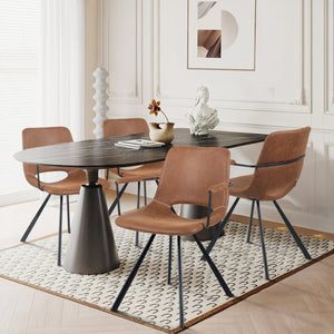 English Elm Brown Mid-Century Leather Dining Chairs Set of 2 with Cushions, Metal Legs, Noise-Free Pads, 300 lb Capacity T3950P396565